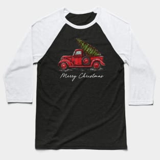 Merry Christmas Retro Vintage Red Truck Baseball T-Shirt